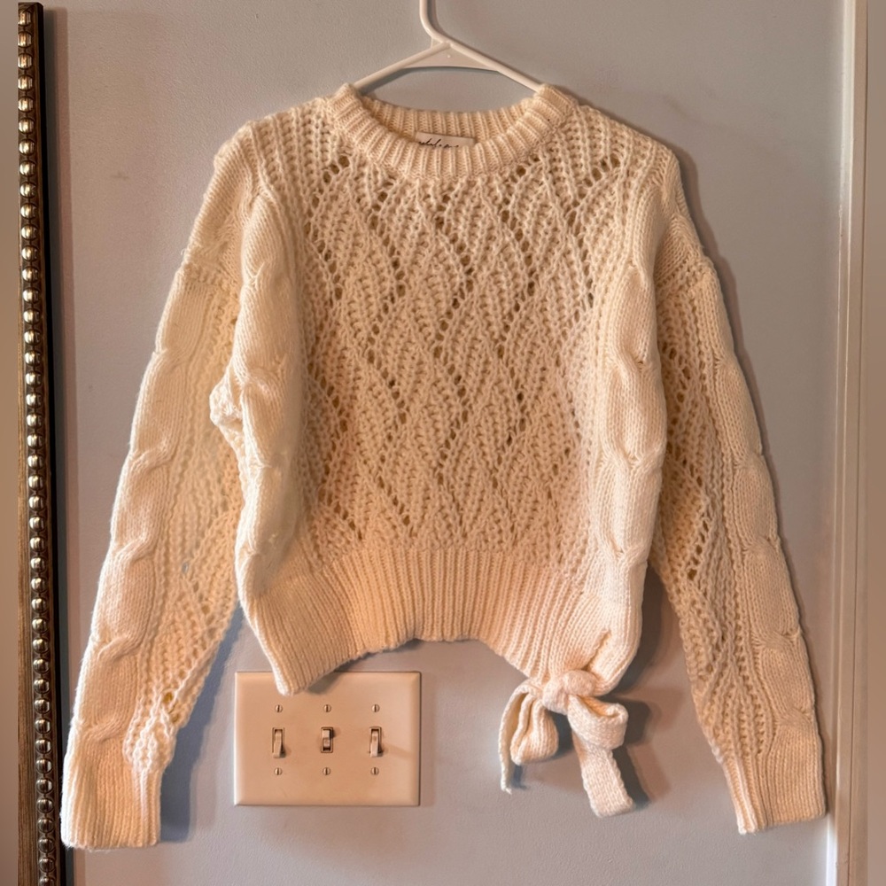 Cream Clean Girl Aesthetic Vanilla Girl Cable Knit Asymmetrical Sweater